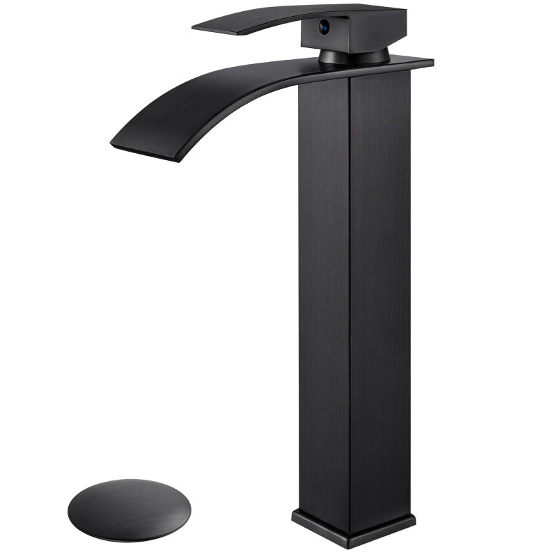 Airuida Tall Vessel Sink Faucet Waterfall Single Hole Bowl Bathroom Faucet Single Handle One Hole Mixer Tap Vessel Faucet Lavatory Vanity Sink Faucet with Popup DrainOil Rubbed Bronze - Image 2