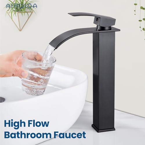 Airuida Tall Vessel Sink Faucet Waterfall Single Hole Bowl Bathroom Faucet Single Handle One Hole Mixer Tap Vessel Faucet Lavatory Vanity Sink Faucet with Popup DrainOil Rubbed Bronze - Image 3