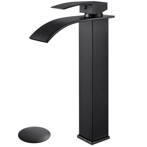 Airuida Tall Vessel Sink Faucet Waterfall Single Hole Bowl Bathroom Faucet Single Handle One Hole Mixer Tap Vessel Faucet Lavatory Vanity Sink Faucet with Popup DrainOil Rubbed Bronze - Image 1