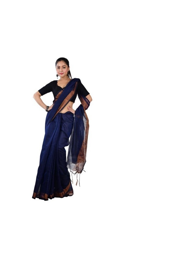 AAKAR‚Ñ¢ Blue Linen Saree With Unstitched Blouse Piece Elegant Traditional Saree | Lightweight Fabric|Intricate Patterns | Versatile Design for Festive Casual & Formal Occasions | - Image 1