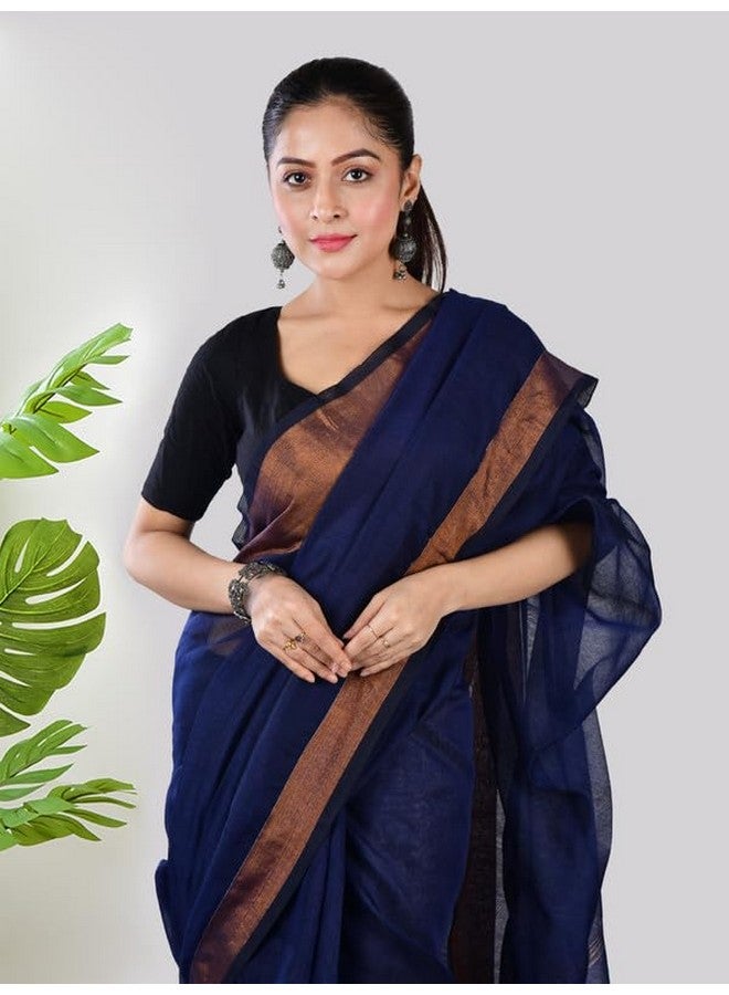 AAKAR‚Ñ¢ Blue Linen Saree With Unstitched Blouse Piece Elegant Traditional Saree | Lightweight Fabric|Intricate Patterns | Versatile Design for Festive Casual & Formal Occasions | - Image 5