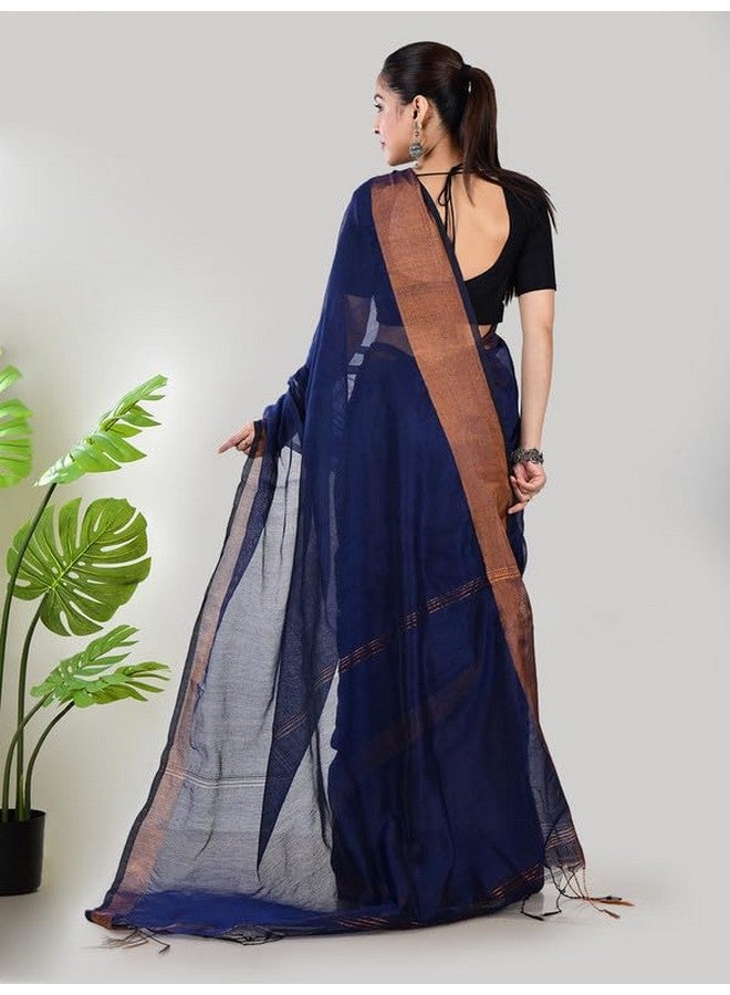 AAKAR‚Ñ¢ Blue Linen Saree With Unstitched Blouse Piece Elegant Traditional Saree | Lightweight Fabric|Intricate Patterns | Versatile Design for Festive Casual & Formal Occasions | - Image 3