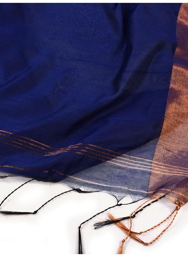 AAKAR‚Ñ¢ Blue Linen Saree With Unstitched Blouse Piece Elegant Traditional Saree | Lightweight Fabric|Intricate Patterns | Versatile Design for Festive Casual & Formal Occasions | - Image 4