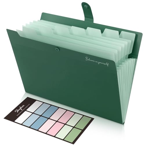 SKYDUE Expanding File Organizer with 8 Pockets Accordion File Folders with Labels Portable Document Paper Bill Receipt Organizer Home College School Office Supplies Letter SizeForestGreen - Image 1