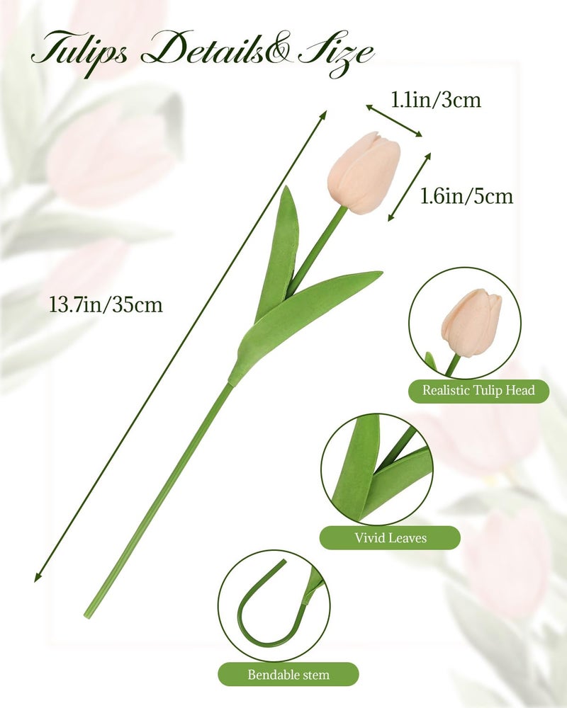 MACTING 30 PCS Artificial Tulip Flowers 13.7" Real Touch Fake PU Tulips Bouquet Faux Flowers for Floral Arrangements Table Centerpieces Kitchen Mothers Day Spring Easter Decorations (Light Pink) - Image 4
