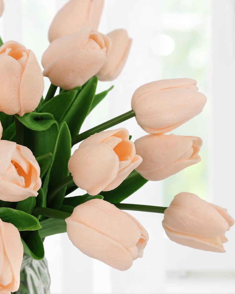 MACTING 30 PCS Artificial Tulip Flowers 13.7" Real Touch Fake PU Tulips Bouquet Faux Flowers for Floral Arrangements Table Centerpieces Kitchen Mothers Day Spring Easter Decorations (Light Pink) - Image 3