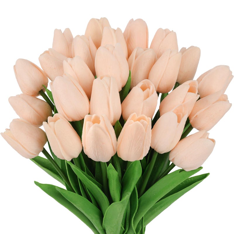 MACTING 30 PCS Artificial Tulip Flowers 13.7" Real Touch Fake PU Tulips Bouquet Faux Flowers for Floral Arrangements Table Centerpieces Kitchen Mothers Day Spring Easter Decorations (Light Pink) - Image 1