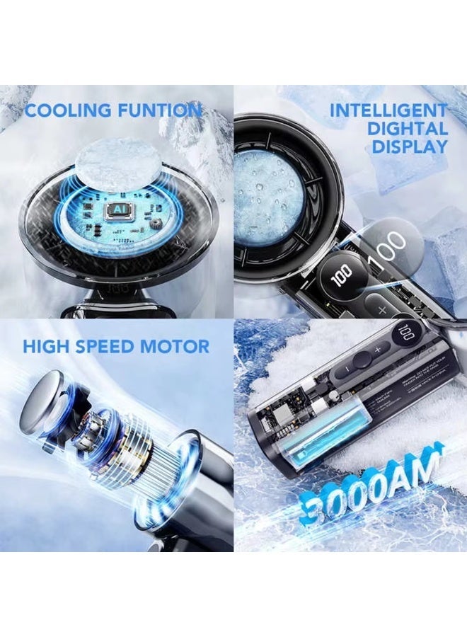 Jliyru Portable Fan Mini Handheld Turbo Fan, Rechargeable Personal Fans for Ice Cooling, High Speeds 1-100 Adjustable, LED Display, Transparent Hand Held & Desk Fans for Office, Outdoor - Image 5