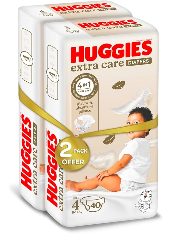 HUGGIES Extra Care Size 4 8 14 Kg Twin Jumbo Pack 136 Diapers - Image 2