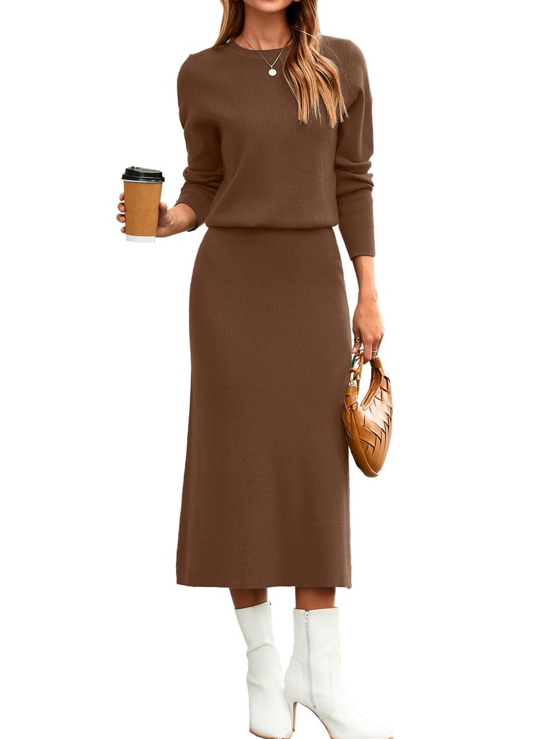 Glamaker Womens 2 Piece Skirt Sets Fall Fashion Matching Set Casual Sweater Dress Knit Lounge Travel Outfits Winter clothes (Brown M) - Image 1