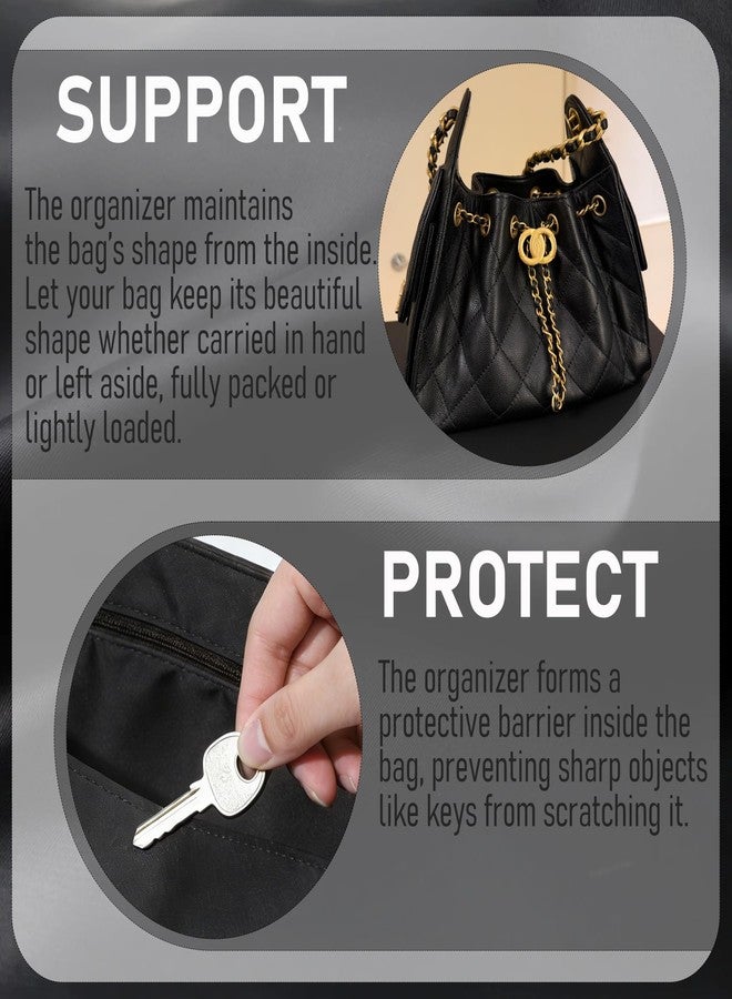 OAikor Soft Nylon Purse Organizer Insert for Chanel 25 Bag Insert, Smooth Zipper Pocket & 2 Elastic Pockets & Open Pocket, Lightweight Nylon Storage Divider Soft Touch Luxury Bag's Shaper for Women, S - Image 5