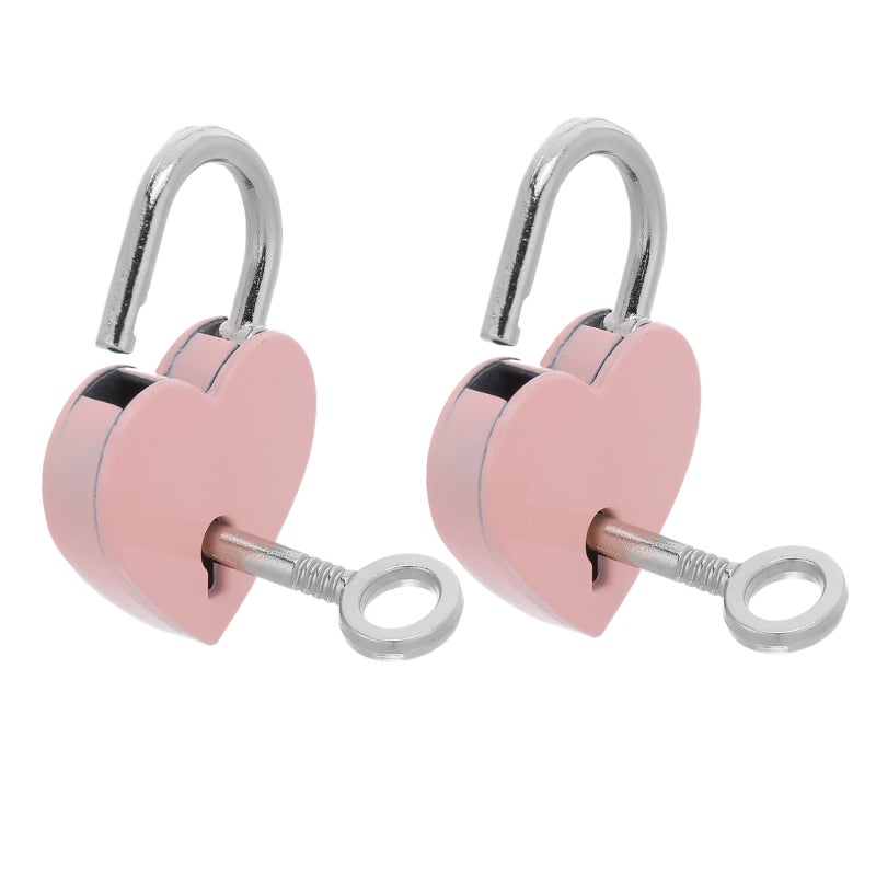 2pcs Heart Shaped Padlock: Decorative Love Lock - Miniature Vintage Locker Padlock - Romantic Heart Lock with Key for Valentine’s Day Wedding - Image 1