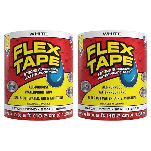 Flex Seal Flex Tape Original Thick Flexible Rubberized Waterproof Tape Seal and Patch Leaks Works Underwater Indoor Outdoor Home RV Roof Plumbing and Pool Repairs White 4 in x 5 ft Pack of 2 - Image 1