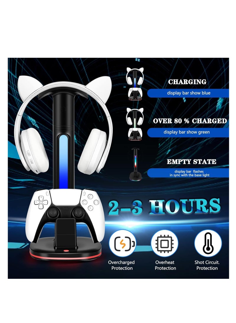XICEN XICEN for PS5 Controller Charging Station with RGB Headphone Stand, for PS5 Controller Charger Holder with 2 USB Charging Ports, Headset Stand for Playstation 5 Controller Charging Dock, Black  - Image 2