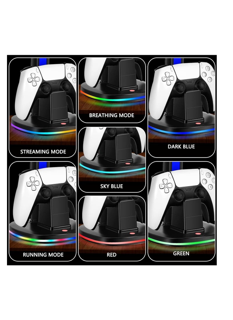 XICEN XICEN for PS5 Controller Charging Station with RGB Headphone Stand, for PS5 Controller Charger Holder with 2 USB Charging Ports, Headset Stand for Playstation 5 Controller Charging Dock, Black  - Image 3