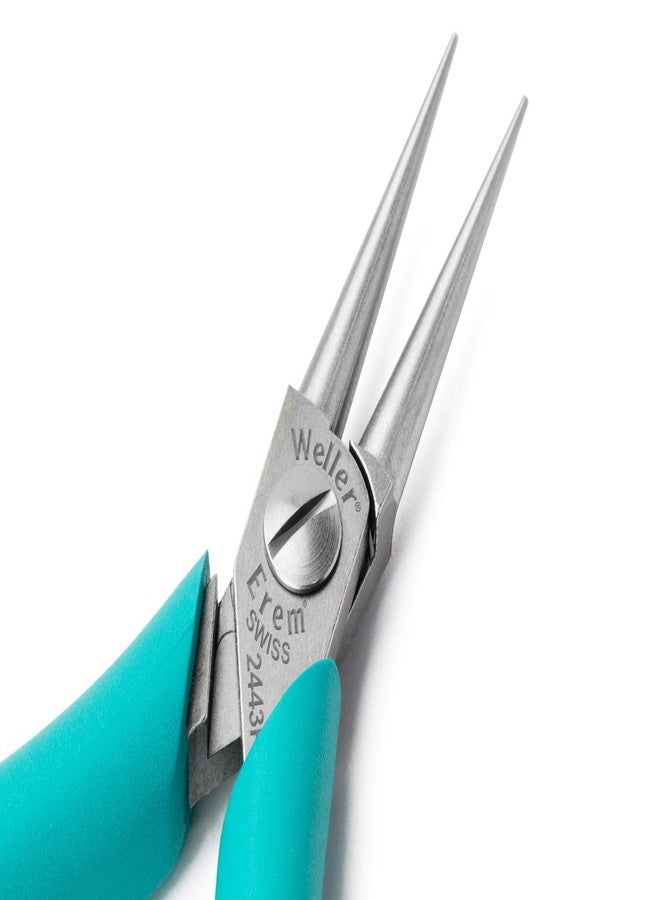 Erem Weller Erem 2443P 5 3/4 Fine Round Nose Plier with Smooth Jaws and Ergonomic Handles, Silver, Blue - Image 3