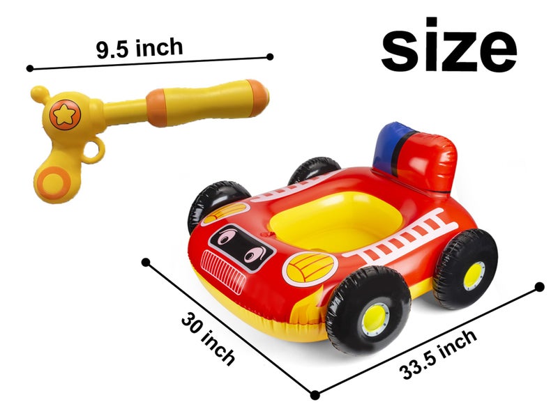 Big Summer Inflatable Fire Truck Pool Floats for Kids with Built-in Squirt Gun, Inflatable Toddler Pool Toys for Children Aged 3-8 Years - Image 5