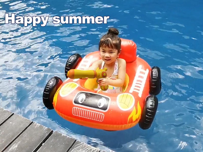 Big Summer Inflatable Fire Truck Pool Floats for Kids with Built-in Squirt Gun, Inflatable Toddler Pool Toys for Children Aged 3-8 Years - Image 3