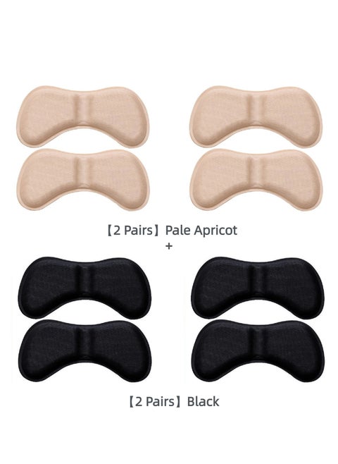 Heel Grips Liner Cushions Inserts for Heel Pads Snugs for Shoe Too Big Men Women, Filler Improved Shoe Fit and Comfort, Stop Heel Slip and Blister 4 Pairs/Apricot+Black