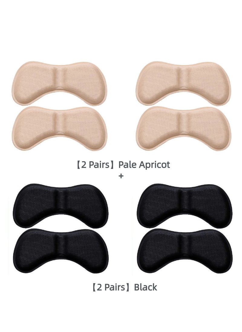 Heel Grips Liner Cushions Inserts for Heel Pads Snugs for Shoe Too Big Men Women, Filler Improved Shoe Fit and Comfort, Stop Heel Slip and Blister 4 Pairs/Apricot+Black