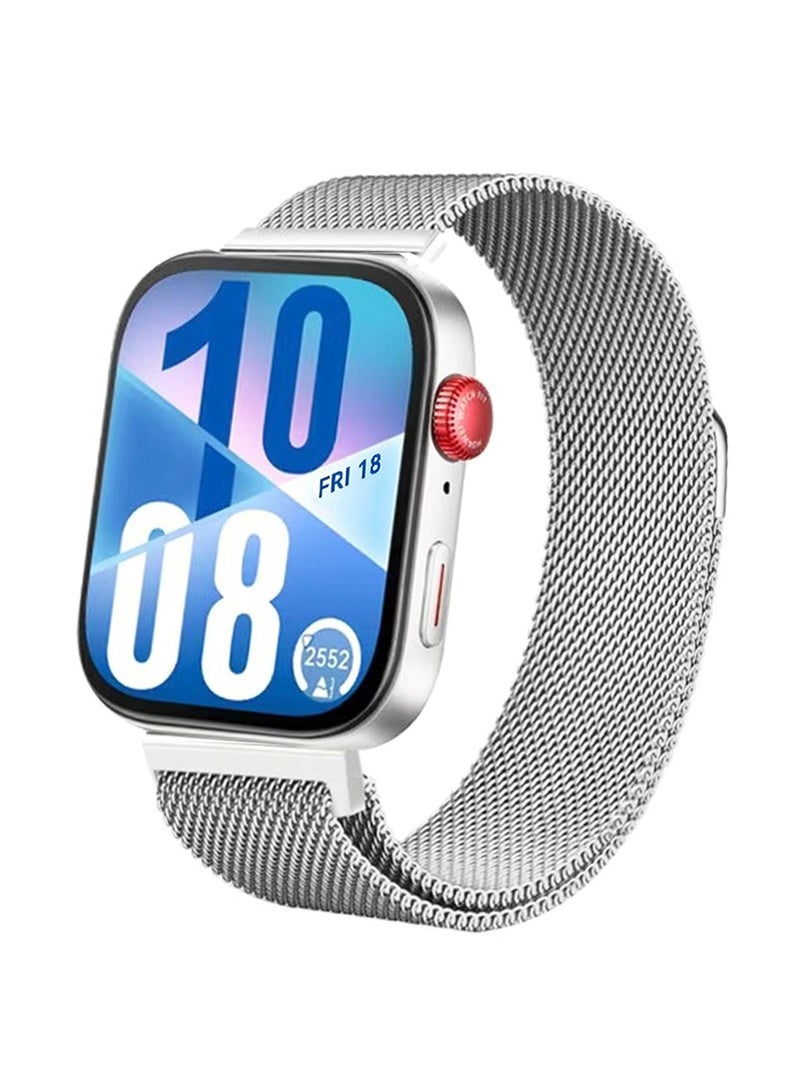 سوار ساعة متوافق مع ساعة HUAWEI الذكية Fit3 وFit4 وFit4Pro، سوار شبكي معدني من الفولاذ المقاوم للصدأ جيد التهوية للرجال والنساء، لون فضي - Image 1