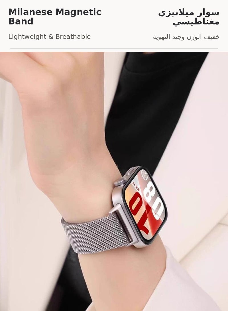 سوار ساعة متوافق مع ساعة HUAWEI الذكية Fit3 وFit4 وFit4Pro، سوار شبكي معدني من الفولاذ المقاوم للصدأ جيد التهوية للرجال والنساء، لون فضي - Image 2