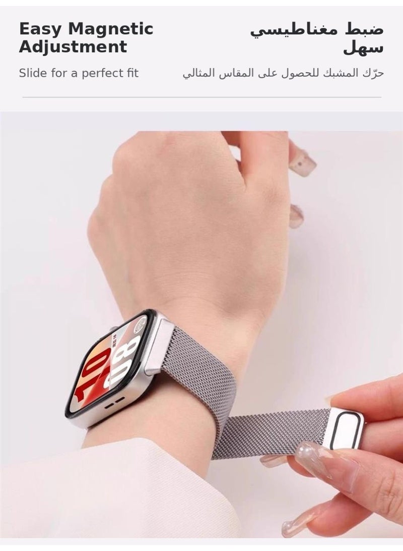 سوار ساعة متوافق مع ساعة HUAWEI الذكية Fit3 وFit4 وFit4Pro، سوار شبكي معدني من الفولاذ المقاوم للصدأ جيد التهوية للرجال والنساء، لون فضي - Image 3
