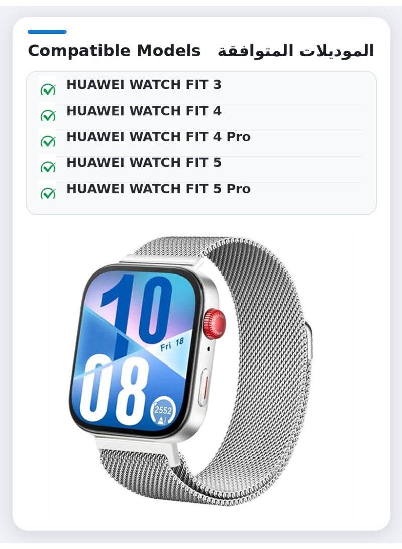 سوار ساعة متوافق مع ساعة HUAWEI الذكية Fit3 وFit4 وFit4Pro، سوار شبكي معدني من الفولاذ المقاوم للصدأ جيد التهوية للرجال والنساء، لون فضي - Image 4