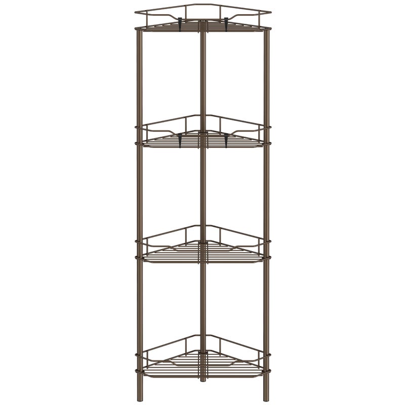 HuggieGems 4 Tier Floor Standing Corner Shower Caddy Organizer Shelf with Hooks Bathroom Shelves Stand Rack Bronze