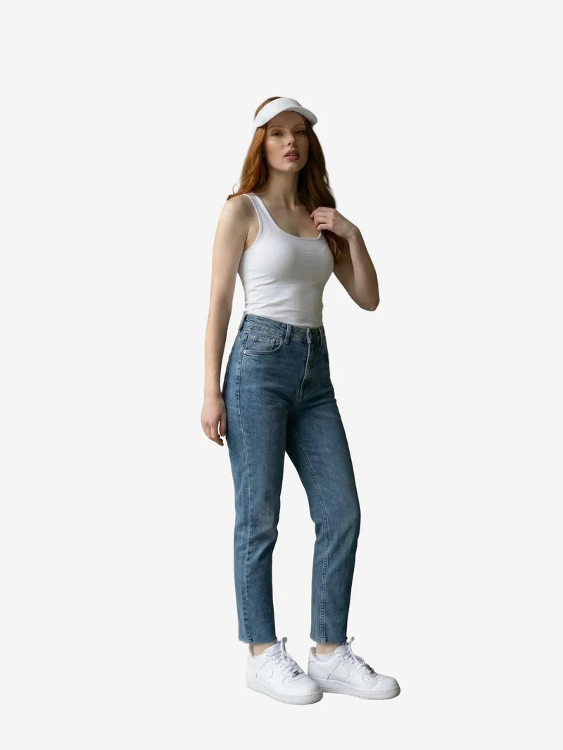 MY FASHION Oxford Blue MY FASHION High Waist Skinny Leg Denim Pants for Women | Best Price UAE