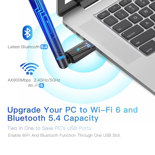 Krisnorey 2-in-1 Wi-Fi 6 Bluetooth 5.4 USB Adapter for PC Laptop, 5dBi High Gain AX900 2.4G/5GHz Wireless WiFi Network Dongle Auto-Driver for Windows 11 10 Desktop, Plug n Pair Headset, Keyboard, Mice - Image 2