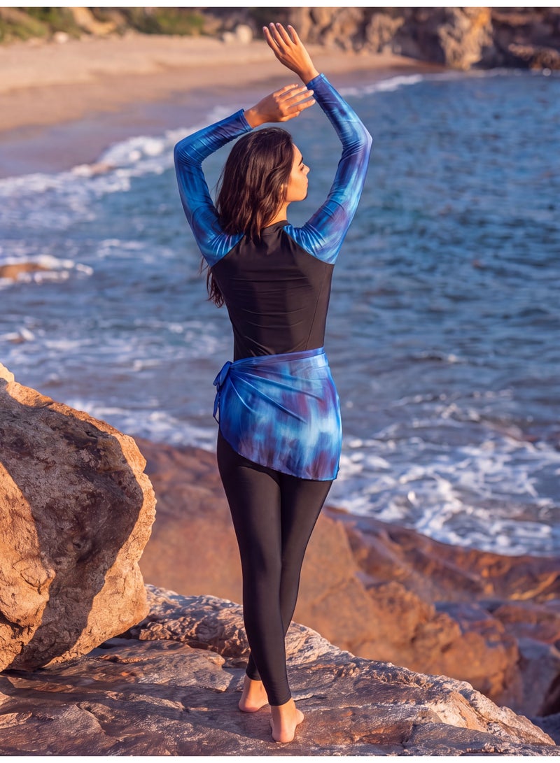 Fianser Burkini 3-Piece Swimwear Swimsuits Set Long Sleeve With Chiffon Wrap Skirt Beachwear Fashion Conservative Sun UV Protection Diving Suit Surfing Suit Quick Dry Swimming Costume Zipper Long Pants - Image 3