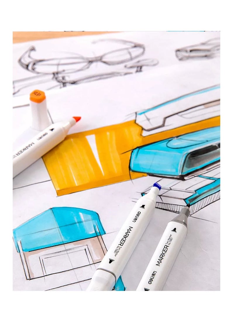 Deli 48 قطعة من أقلام الرسم المزدوجة الجوانب متعددة الألوان - Image 4