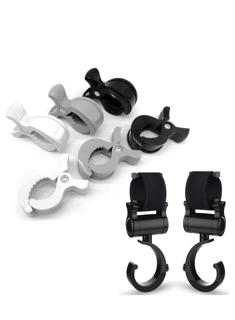 Zikra Buggy Grippers & Pram Clips Set 6 Stoller Clips & 2 Hooks Pram Muslin Blanket Clamps Stroller Pegs to Hook Toys Cover Toys - Image 1