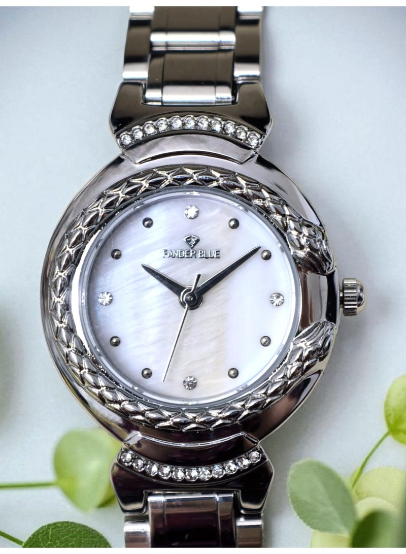 فاندر بلو ساعة يد انيقة رسمية للنساء انالوج بعقارب وحركة كوارتز من الستانلس ستيل ومقاومة للماء - Image 1