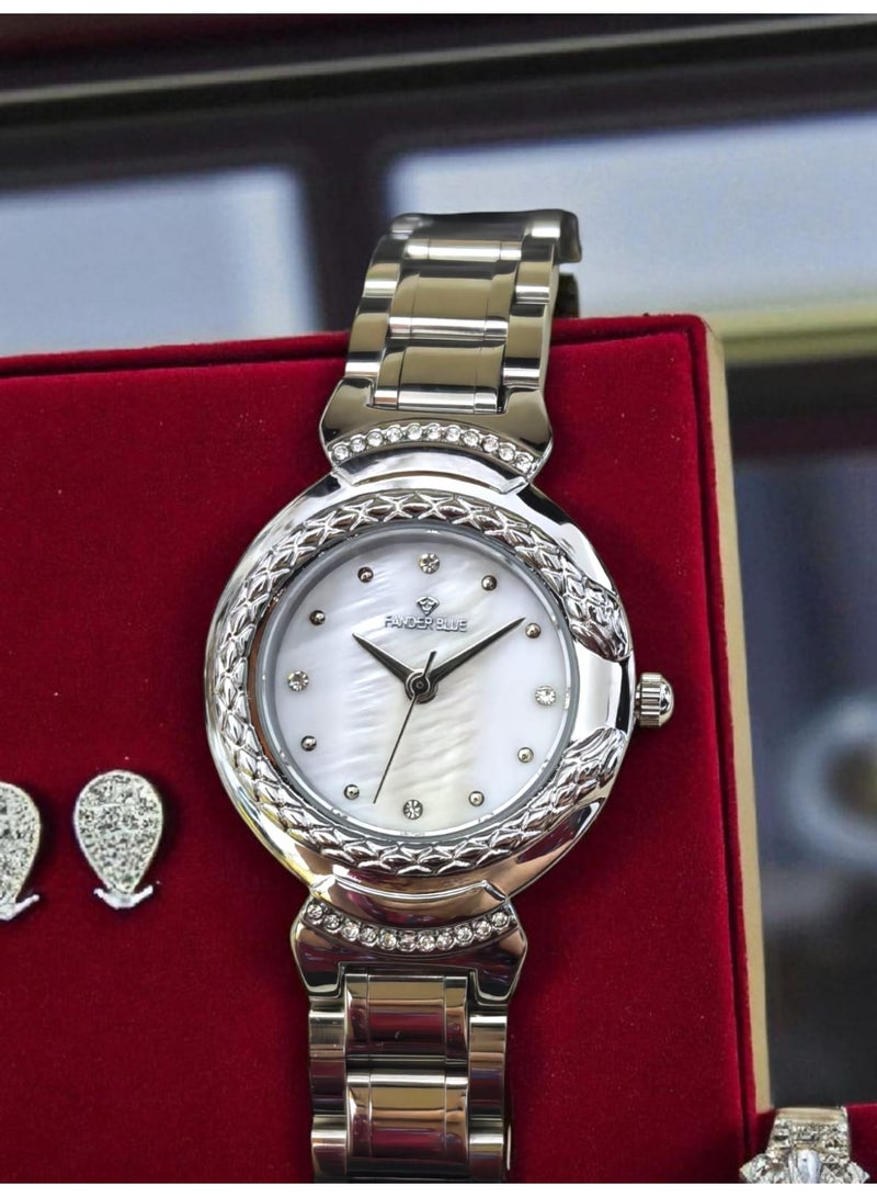 فاندر بلو ساعة يد انيقة رسمية للنساء انالوج بعقارب وحركة كوارتز من الستانلس ستيل ومقاومة للماء - Image 4