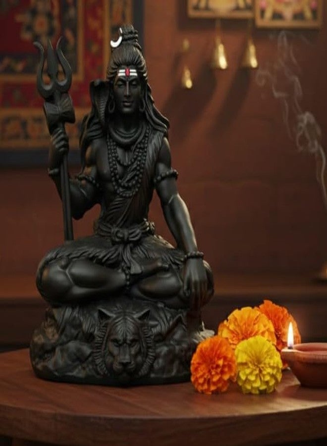 RIANZ® Resin Lord Shiva Idol Statue for Car Dashboard, Home Temple & Office Decor - Sitting Mahadev Shiv Ji Murti with Trishul on Tiger Base 9cm Height (Black) - Image 5