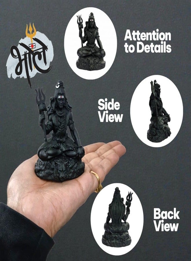 RIANZ® Resin Lord Shiva Idol Statue for Car Dashboard, Home Temple & Office Decor - Sitting Mahadev Shiv Ji Murti with Trishul on Tiger Base 9cm Height (Black) - Image 3