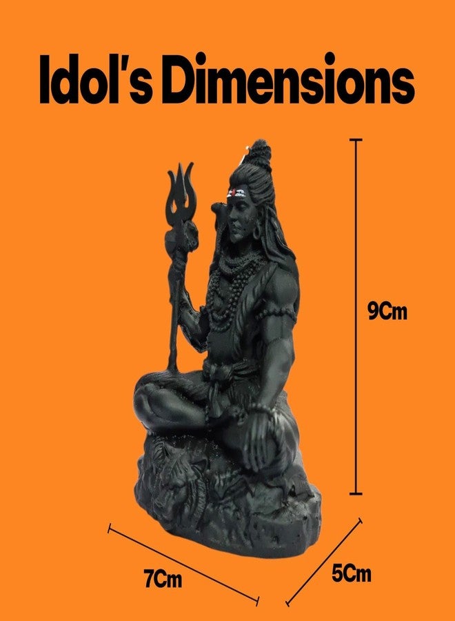 RIANZ® Resin Lord Shiva Idol Statue for Car Dashboard, Home Temple & Office Decor - Sitting Mahadev Shiv Ji Murti with Trishul on Tiger Base 9cm Height (Black) - Image 4