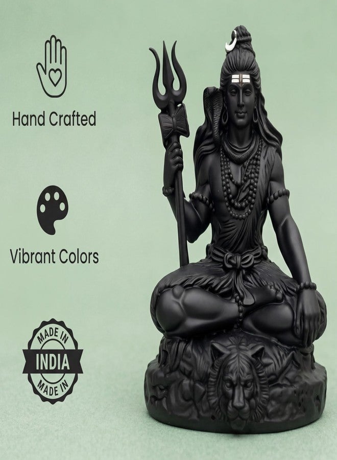 RIANZ® Resin Lord Shiva Idol Statue for Car Dashboard, Home Temple & Office Decor - Sitting Mahadev Shiv Ji Murti with Trishul on Tiger Base 9cm Height (Black) - Image 2