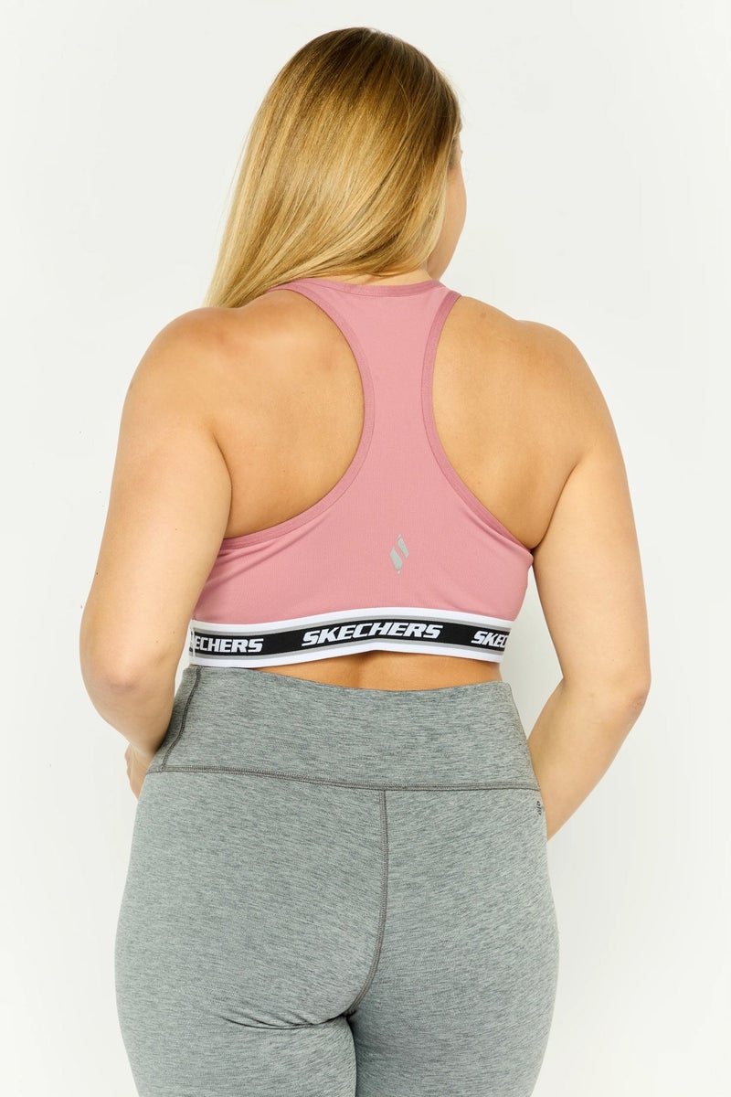 SKECHERS Women Brand Logo Padded Sports Bra, Old Rose - Image 4
