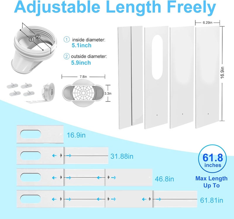 IKSTAR Portable AC Window Vent Kit, [2023 SEAMLESS] Universal Portable Air Conditioner Window Kit, Sliding Window AC Vent Kit, Fit for All AC with 5.1"/5.9" Exhaust Hose, Adjust Length from 16.9" to 62" - Image 4