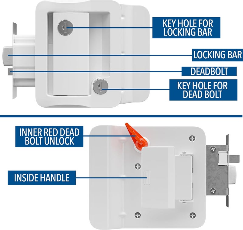 Leisure Locks RV Travel Trailer Entry Door Polar White Paddle Deadbolt - Image 3