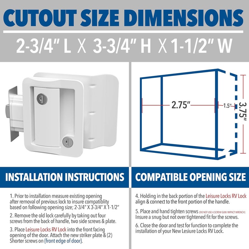 Leisure Locks RV Travel Trailer Entry Door Polar White Paddle Deadbolt - Image 2
