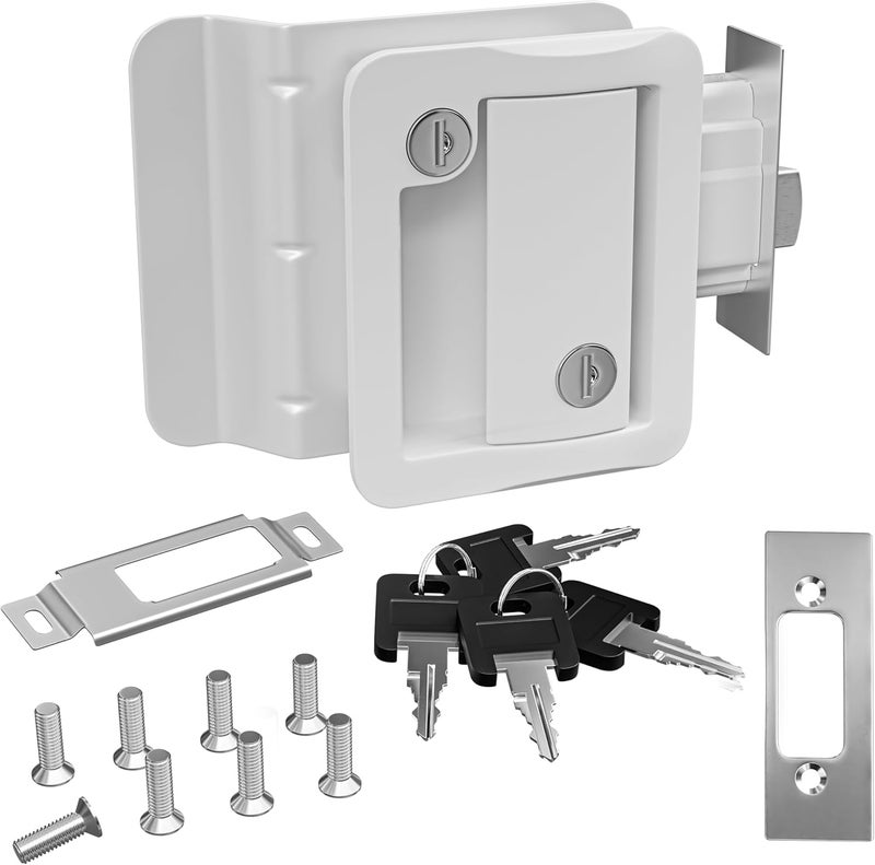 Leisure Locks RV Travel Trailer Entry Door Polar White Paddle Deadbolt - Image 1