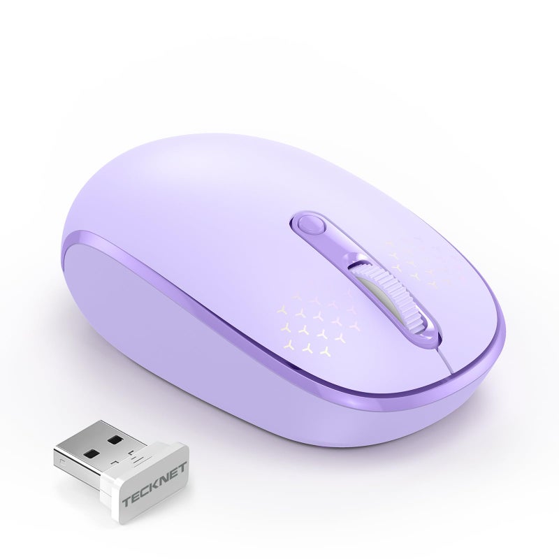 TECKNET Wireless Mouse, 2.4G Quiet Computer Mouse with USB Receiver, 4 Buttons Portable Cordless Mice for Chromebook, Laptop, PC, Mac, 800/1200/1600 DPI - Purple - Image 1