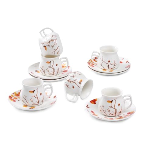 GuangYang 2.5 oz Espresso Cups and Saucers set of 6,Fall Design (Cute Shape for Double Espresso Shots, Ristretto, Macchiato,Café Cubano, and Turkish Coffee) - Image 1