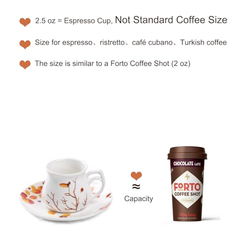 GuangYang 2.5 oz Espresso Cups and Saucers set of 6,Fall Design (Cute Shape for Double Espresso Shots, Ristretto, Macchiato,Café Cubano, and Turkish Coffee) - Image 4