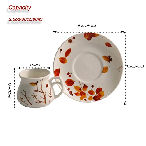 GuangYang 2.5 oz Espresso Cups and Saucers set of 6,Fall Design (Cute Shape for Double Espresso Shots, Ristretto, Macchiato,Café Cubano, and Turkish Coffee) - Image 5