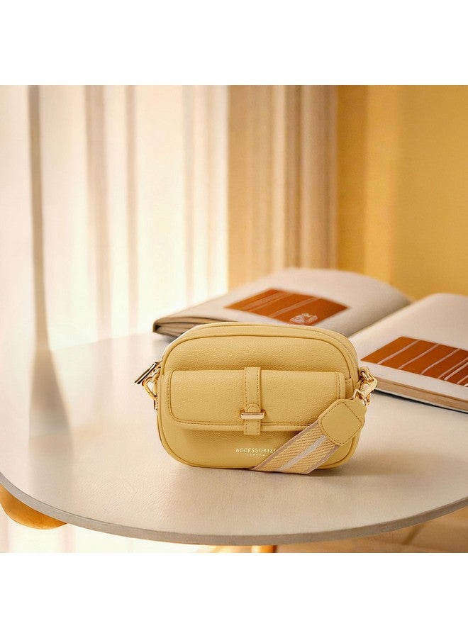 Accessorize London Women's Yellow Camera Webbing Strap Sling Bag - Image 2